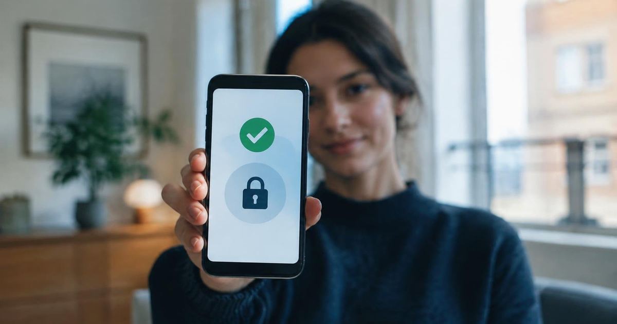 Person holding a phone showing a private age check with a padlock