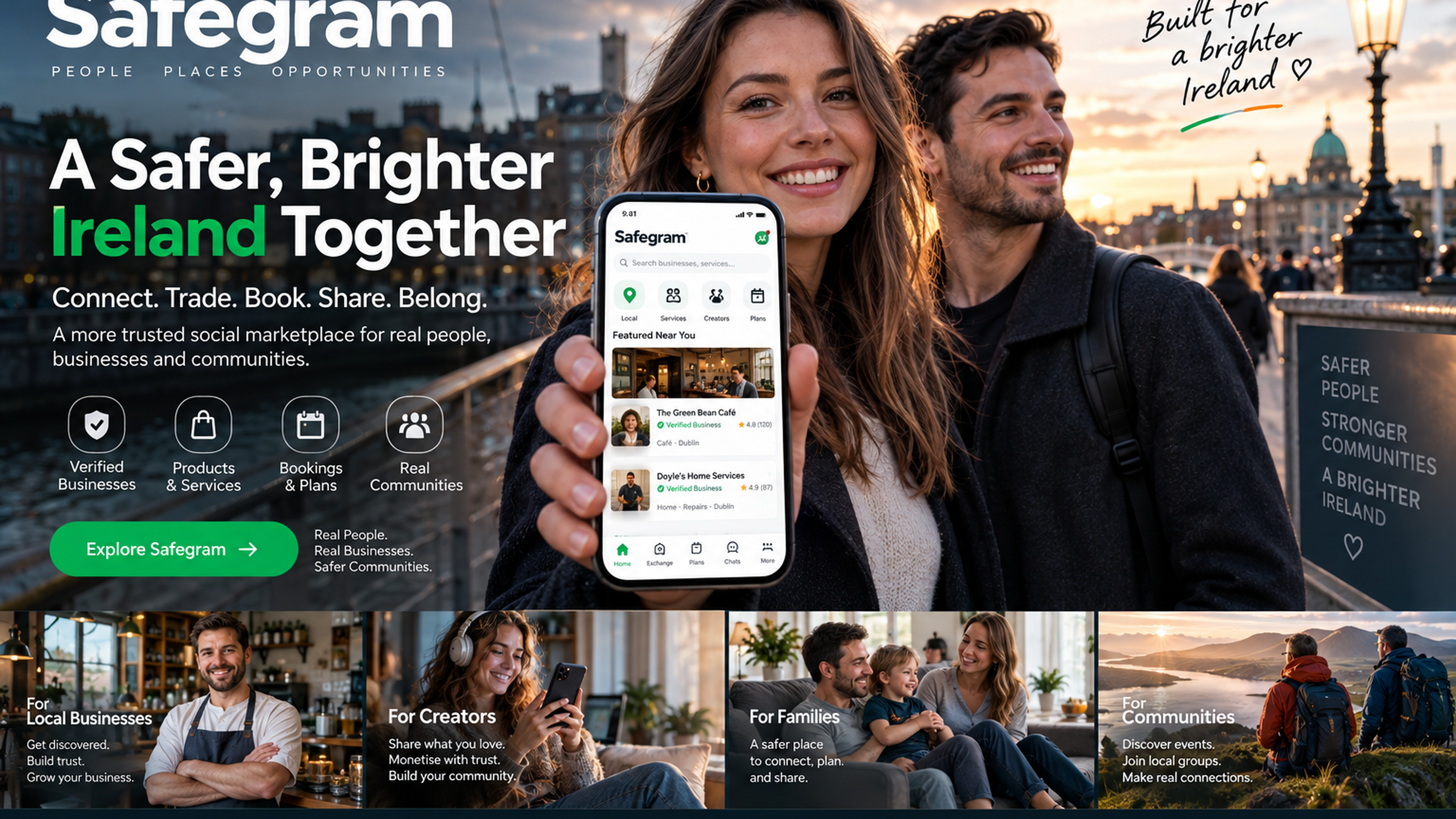 Safegram lifestyle scene representing privacy, local discovery and user control.