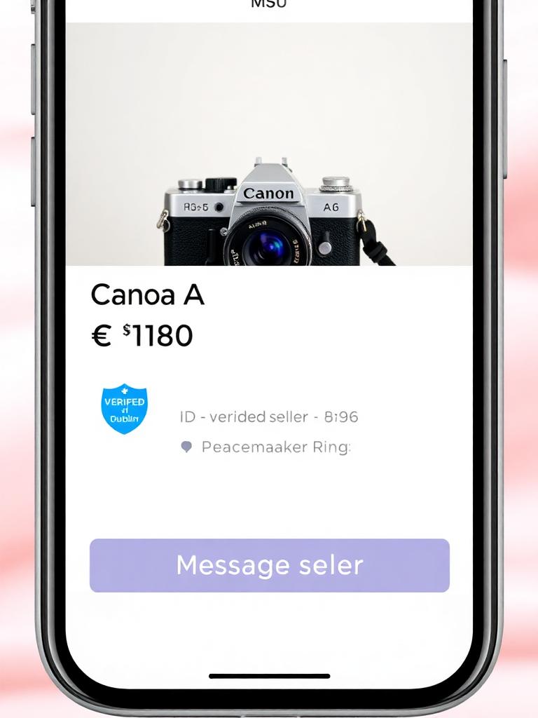 Facebook Marketplace alternative — listing detail with ID-verified seller trust row